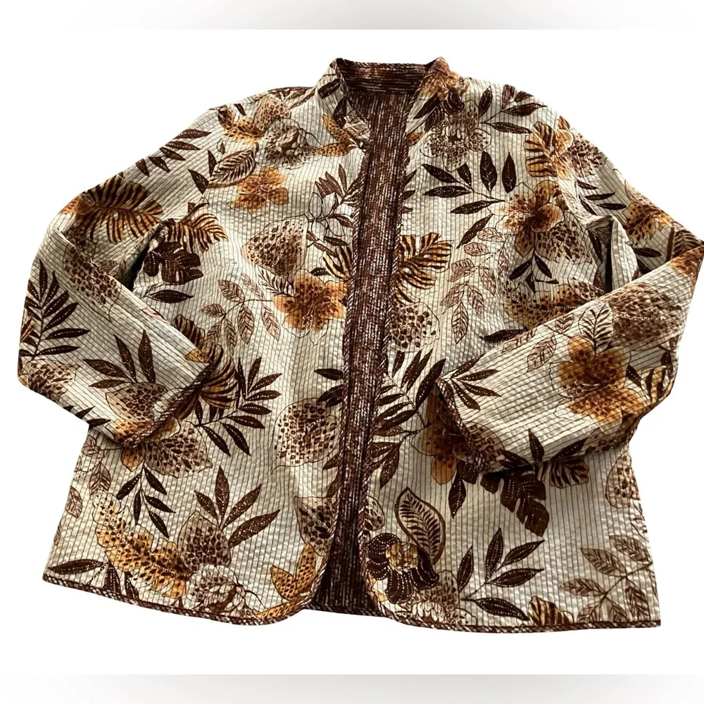 Women’s Reversible Jacket Blazer Open Front Floral Safari Print See Measurements
